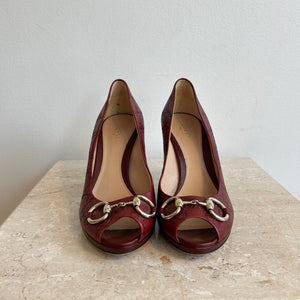 Pre-Owned GUCCI Guccissima Horsebit Peep Toe Pumps Size 39