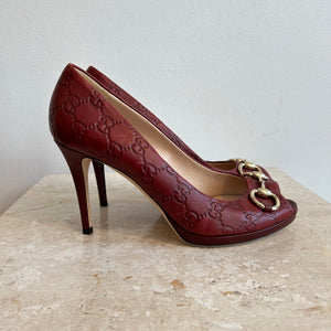 Pre-Owned GUCCI Guccissima Horsebit Peep Toe Pumps Size 39