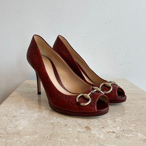 Pre-Owned GUCCI Guccissima Horsebit Peep Toe Pumps Size 39