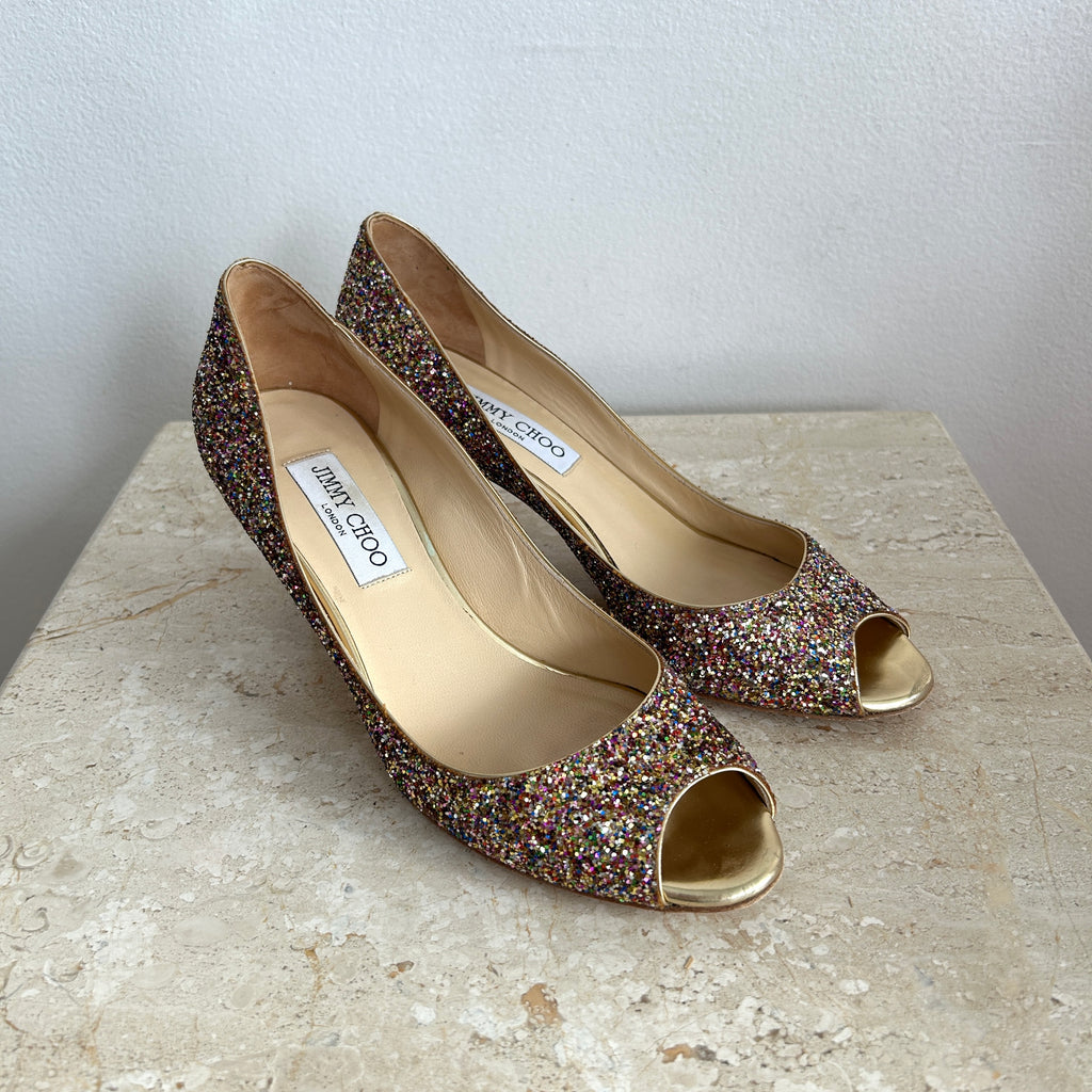 Pre-Owned JIMMY CHOO Isabel Gold Glitter Pumps Size 38