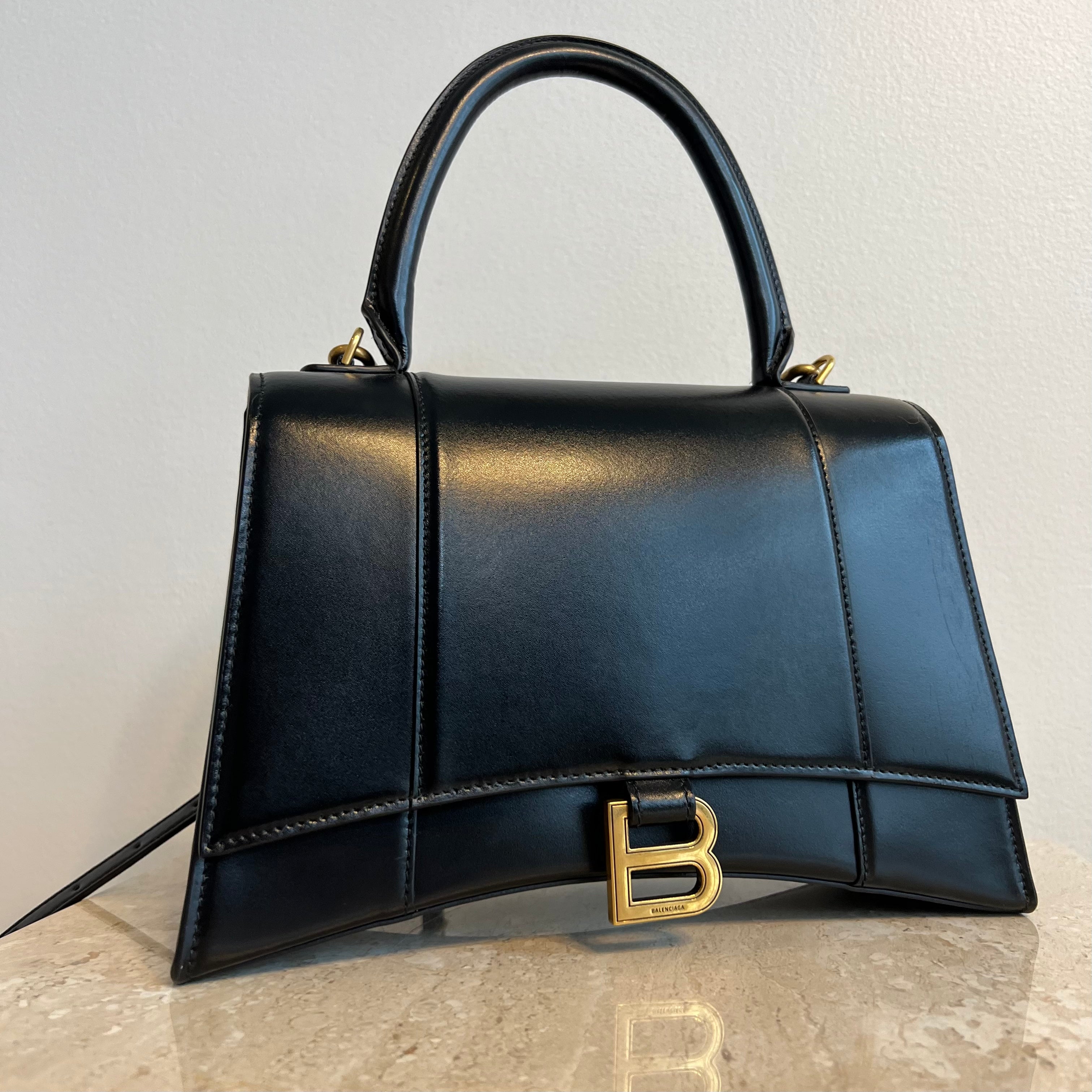 Balenciaga Hourglass Medium Leather Top Handle Bag in Black  Lyst
