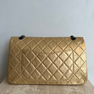 Pre-Owned CHANEL™ Gold Aged Calfskin Leather Reissue 227 Double Flap