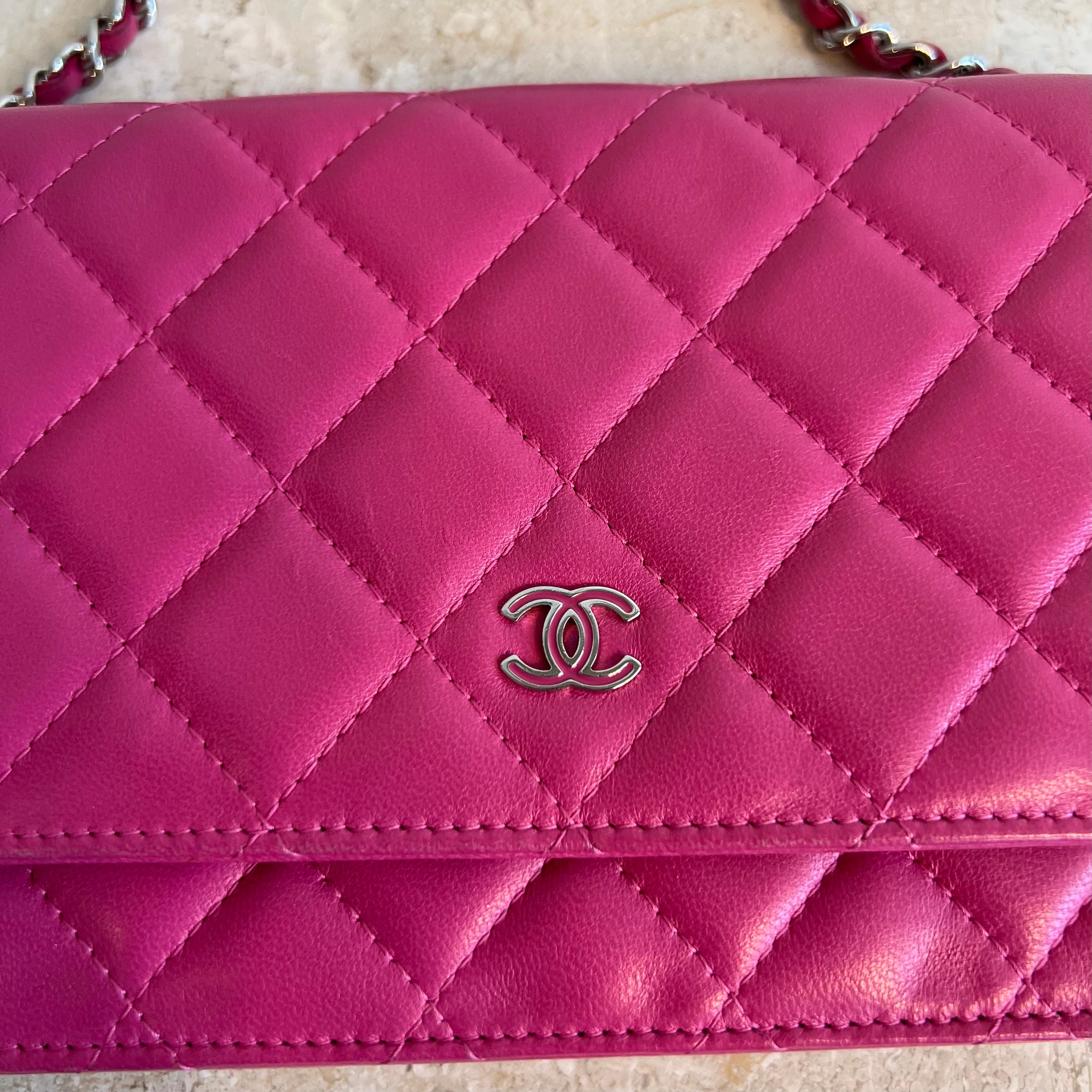 Chanel Pink Iridescent Quilted Leather Classic Wallet on Chain For Sale at  1stDibs