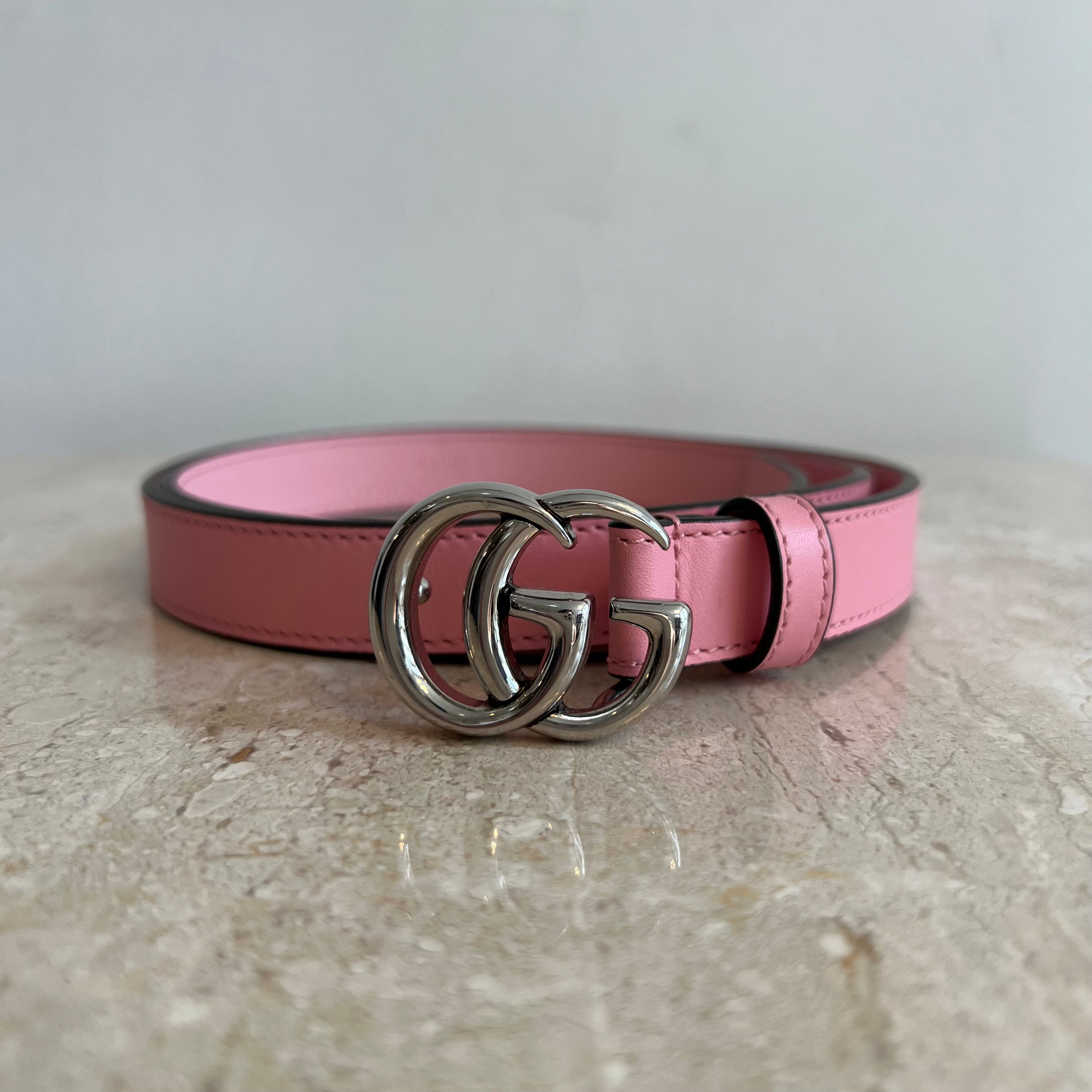 Authentic GUCCI Skinny Pink Marmont Belt 85/34 – Valamode