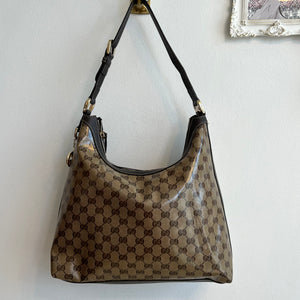 Gucci Monogram Canvas Bag Black Hobo Pre-Owned