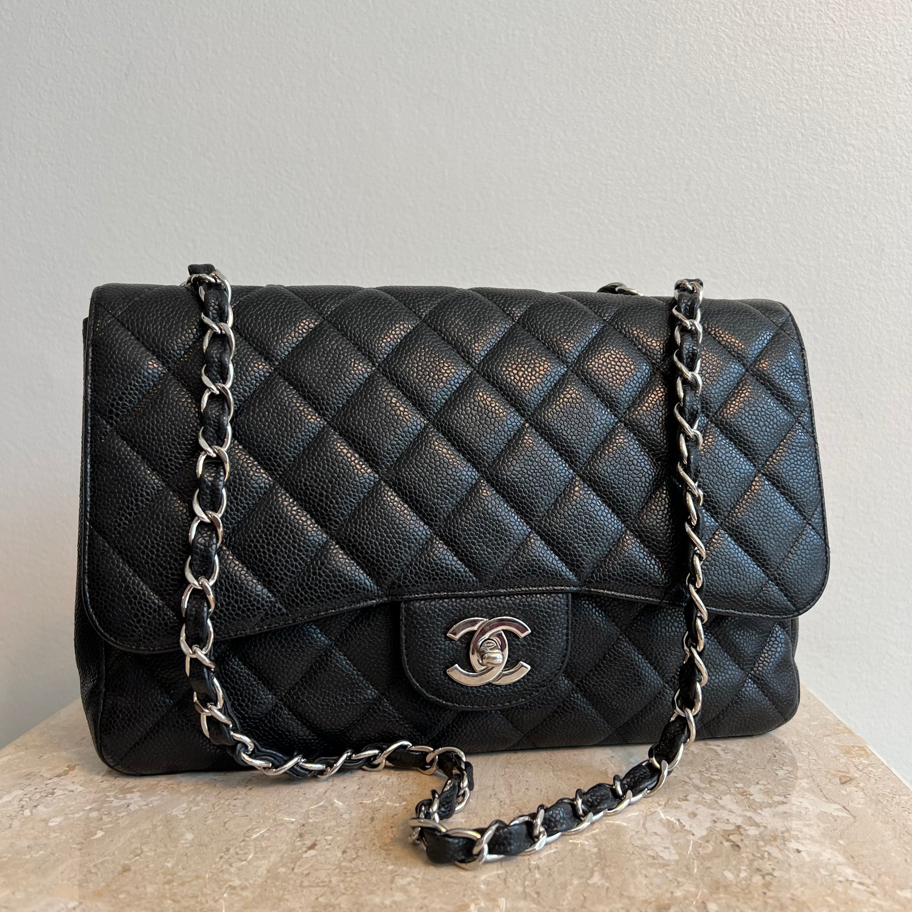Chanel Classic Jumbo Double Flap Blue Caviar Leather Bag  STYLISHTOP