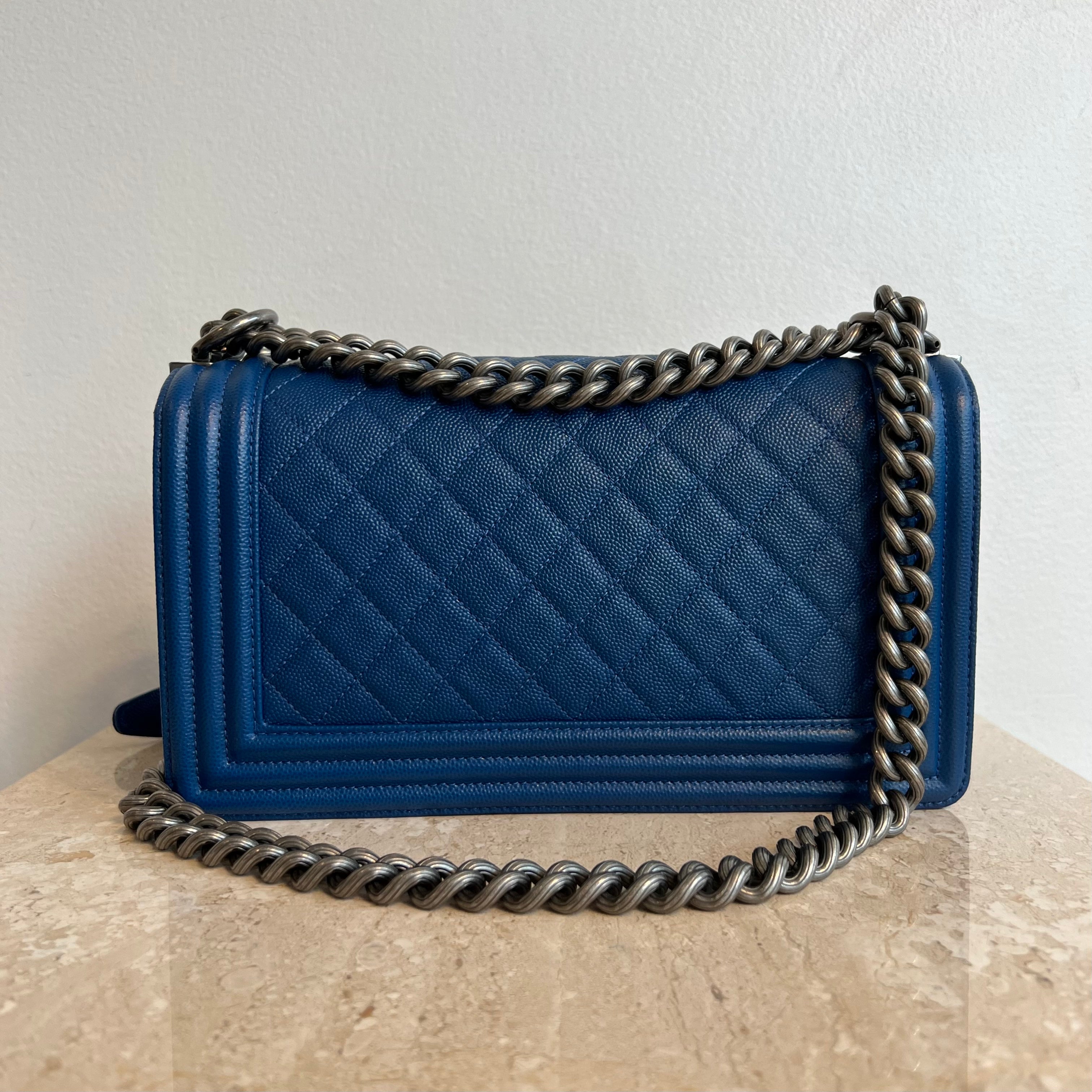 Chanel Navy Blue Quilted Leather Large Boy Flap Bag Chanel  TLC
